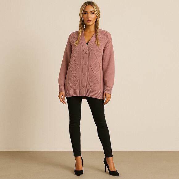 ATM Anthony Thomas Melillo Cable Knit Cardigan Sweater Pink Wool Button Med NEW - Picture 1 of 9